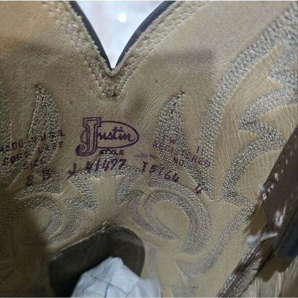 Vintage Justin Taupe Exotic Lizard Western Cowboy Boots Size 8 - Picture 6 of 6